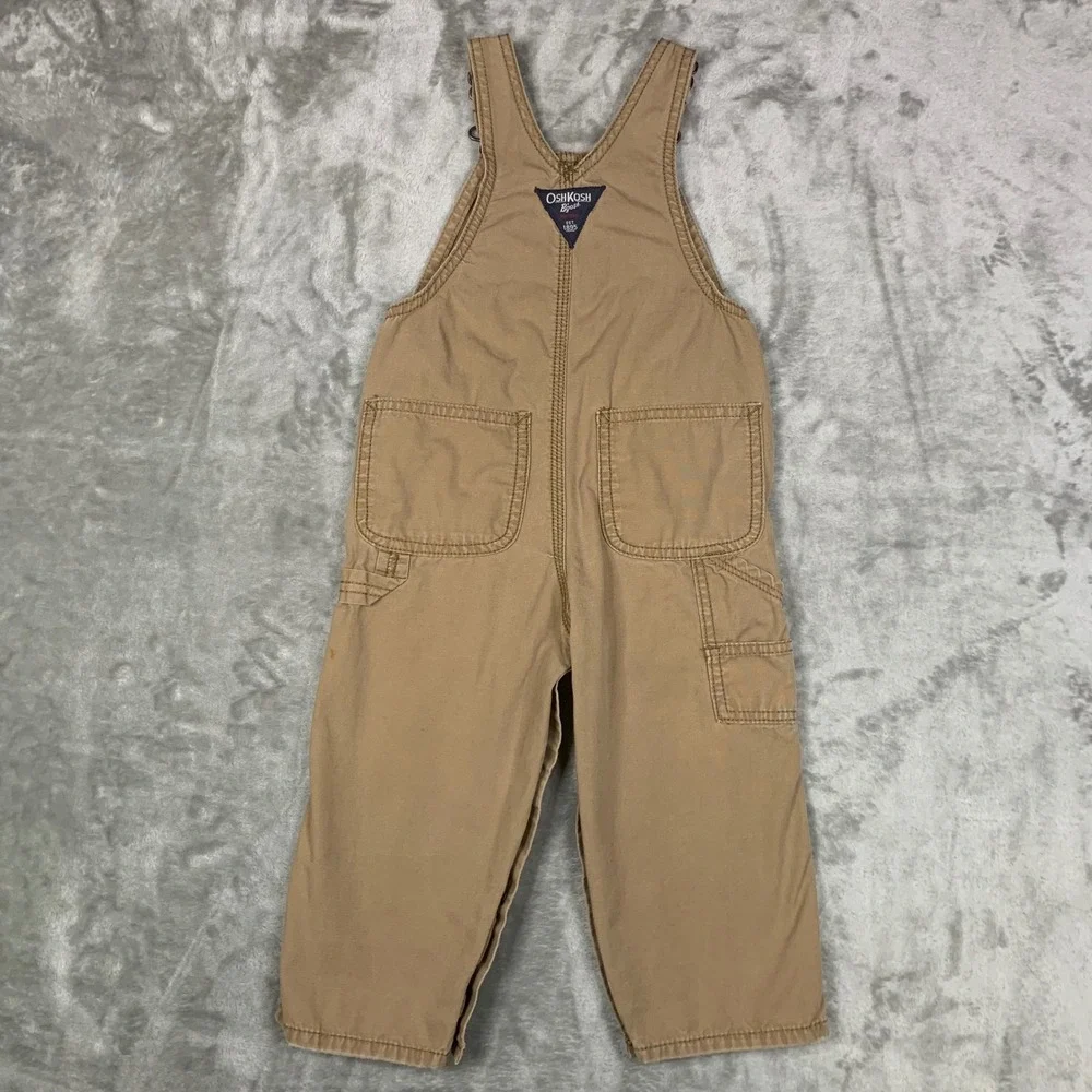 OshKosh Bgosh Kids Overalls Toddler 24 Months Khaki 100% Cotton Double Knee Bib